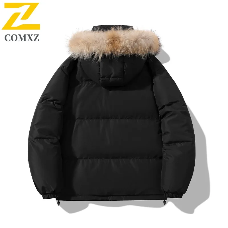 COMXZ Men Winter Padding Chic Hooded Snow Ski Lightweight Fashionable Hiking Puffer Jacket Casual Windproof Travel Parker Coat