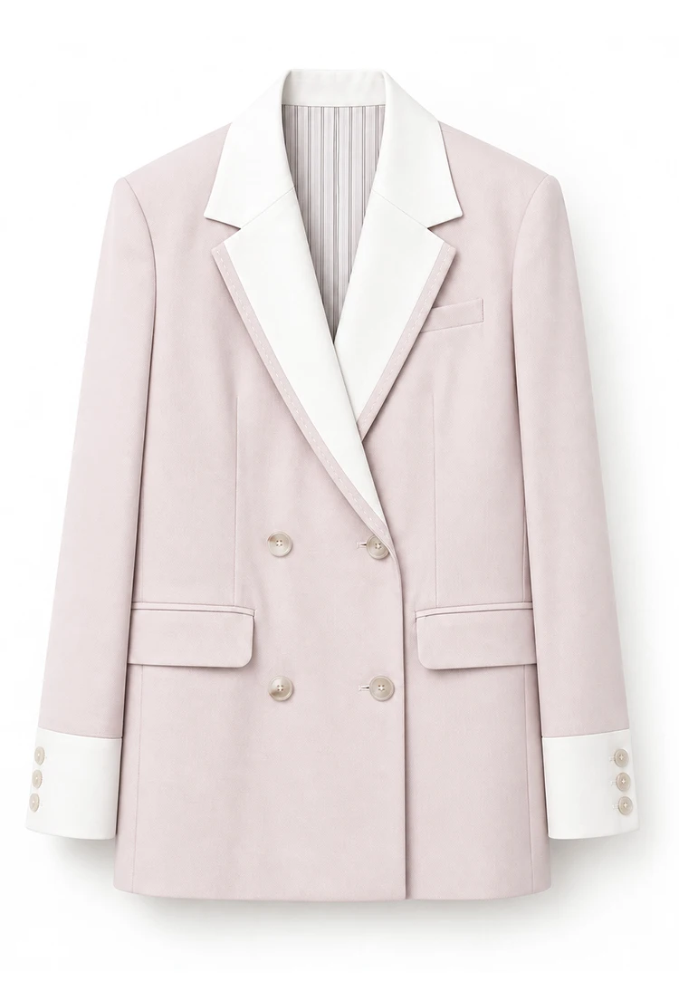 K2547W Designer-Stil Damen-Wollblazer Zweifarbige Patchwork-Jacke mit Revers Premium-Wollmischmantel – Detail 17