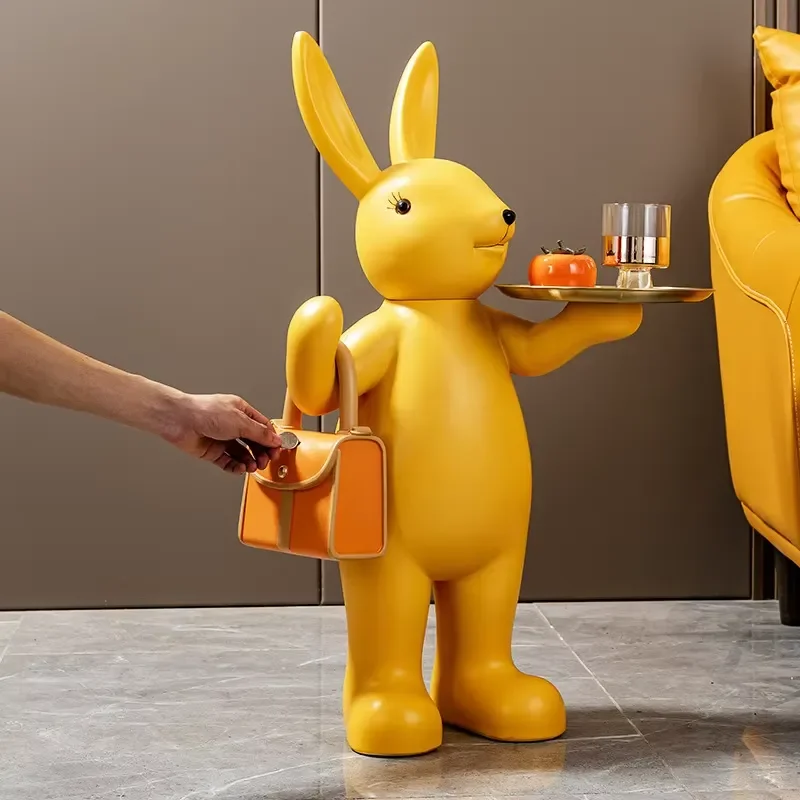 84cm Oversized Rabbit Resin Crafts Art Floor Ornament 3-in-1 Tray Storage Piggy Bank Nordic Home Decor Entryway Living