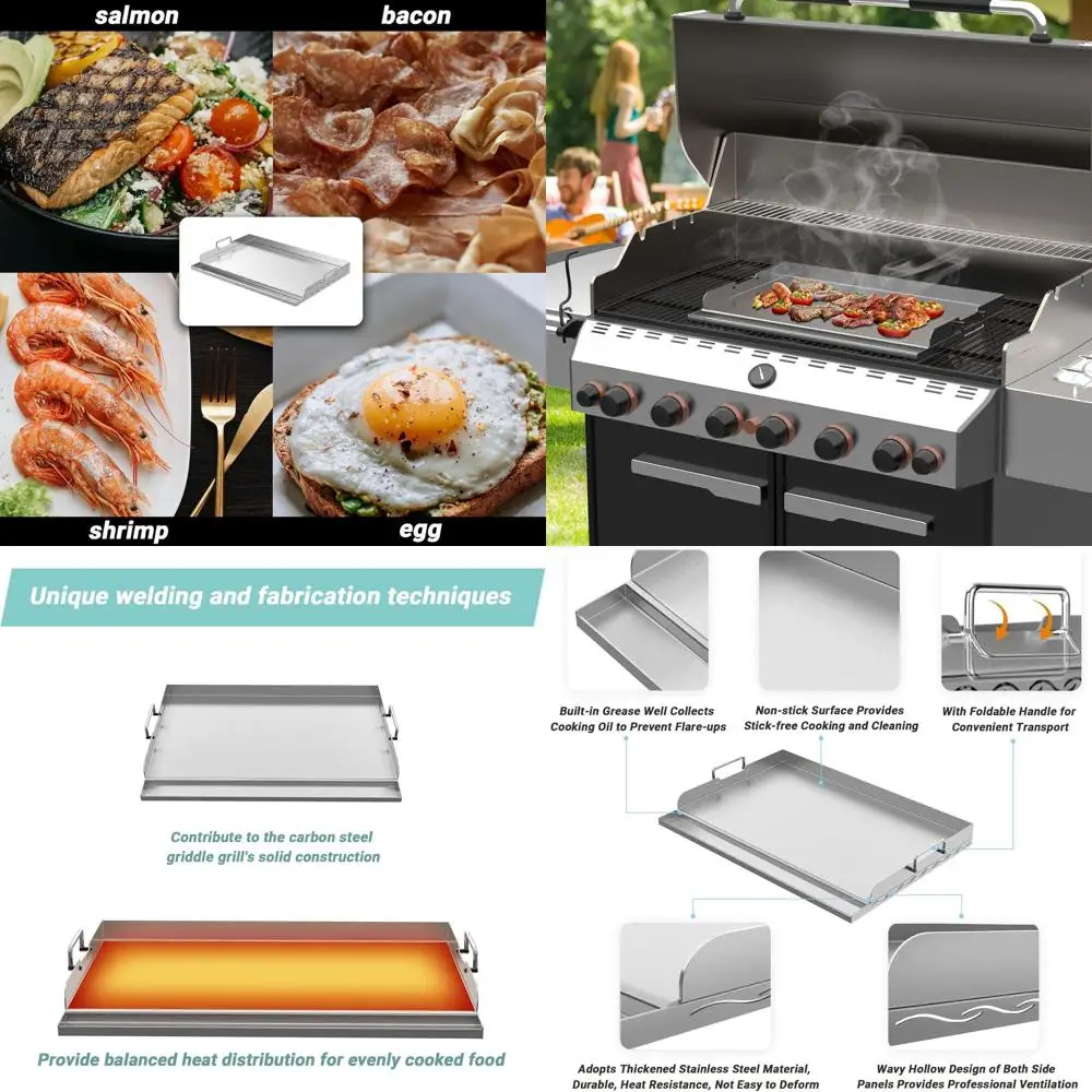 

Even Heat Stainless Steel Rectangular Griddle Plate, 23x16 for BBQ & Hibachi Cooking