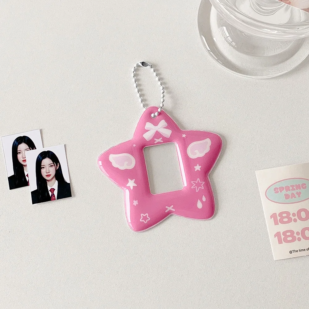 New 1 Inch Card Holder PVC Star Shape Photocard Holder With Keychain Idol Photo Card Sleeve
