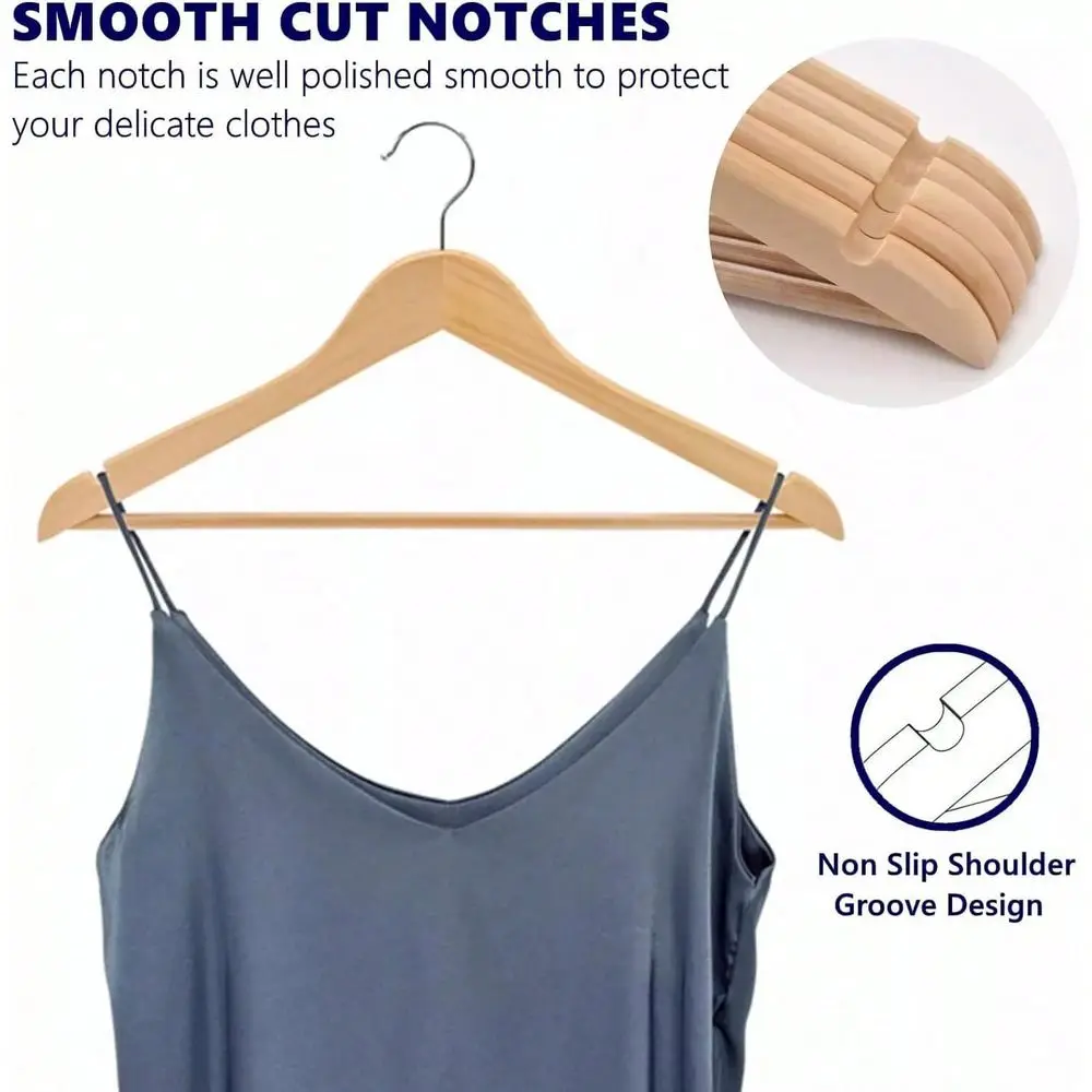 

20 50 Pcs Premium Wooden Suit Pant Dress Coat NonSlip Hangers W 360 Swivel Hook