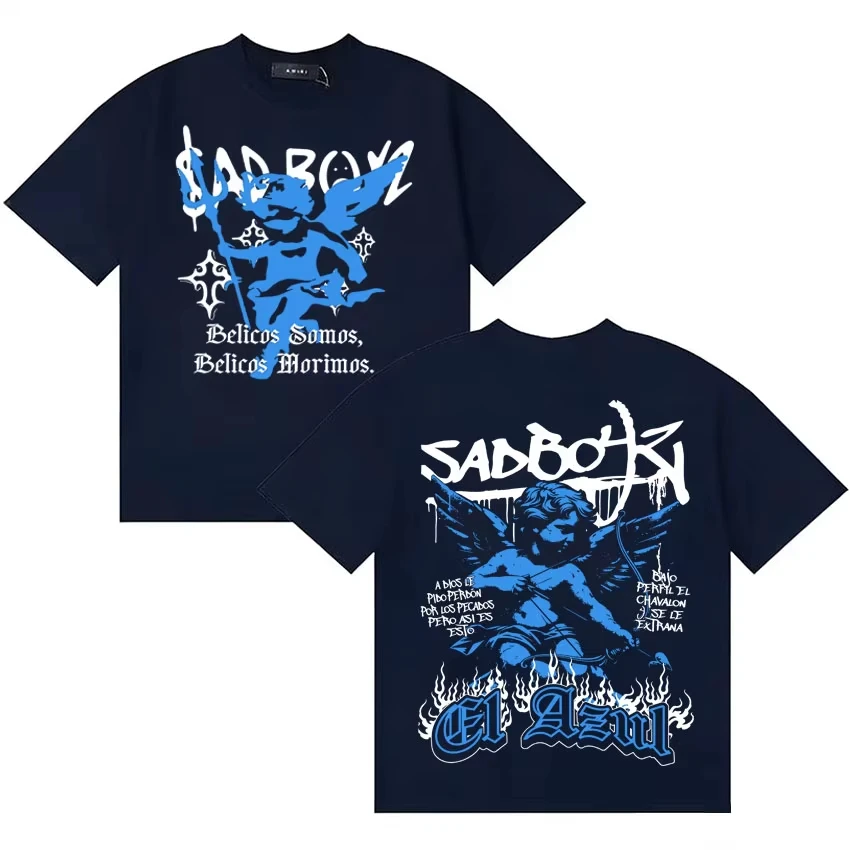 Rapper Junior H Sad Boyz Hip Hop Double Sided Print Summer T Shirt