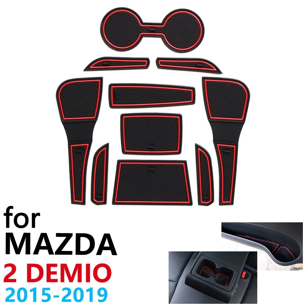 Anti-Slip Rubber Cup Cushion Door Groove Mat for Mazda 2 Demio DJ Mazda2 2015~2019 2017 Accessories Car Stickers mat for phone