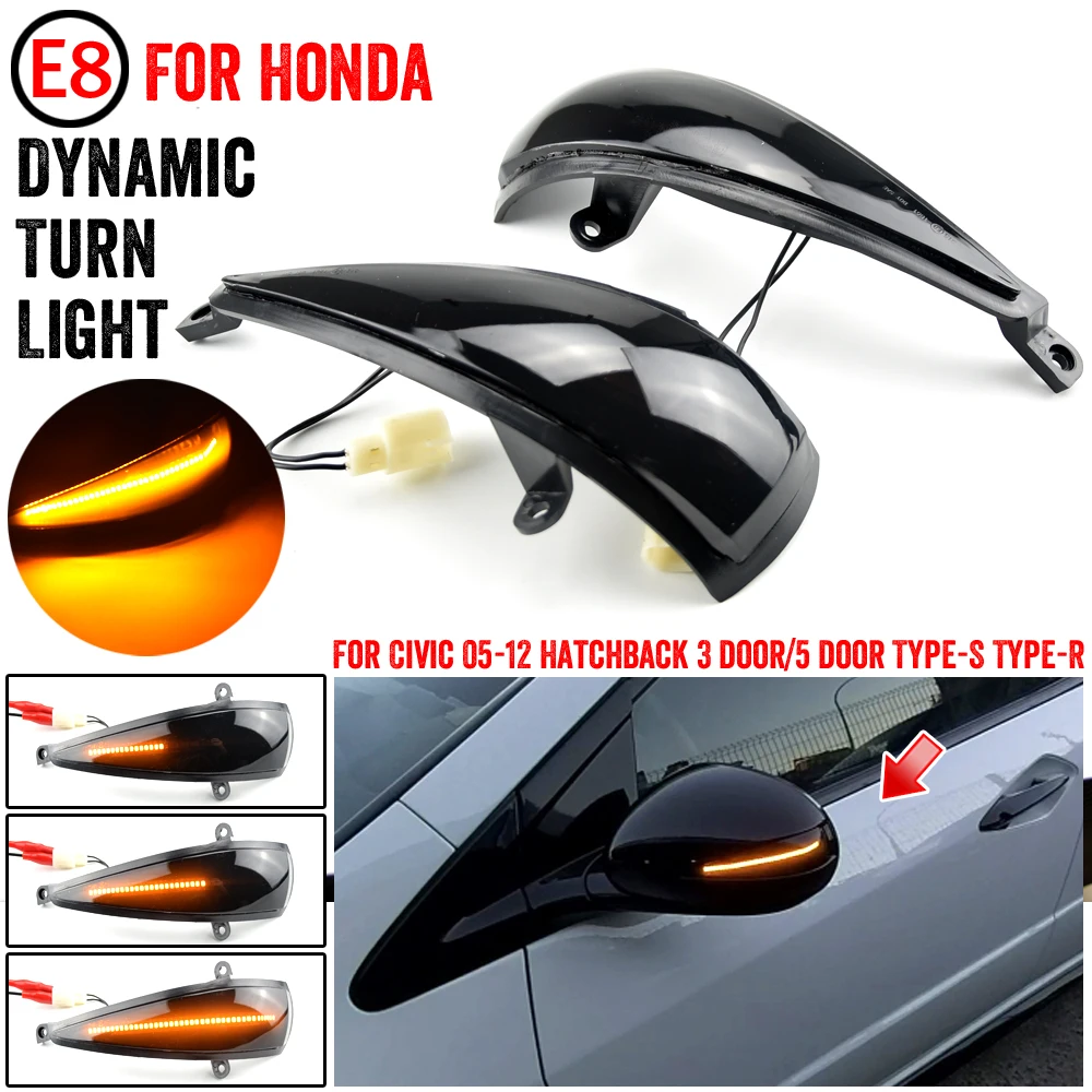

2Pcs Dynamic Turn Signal Light Rearview Side Wing Mirrors Lamp For Honda Civic 2005-2012 Hatchback 3 door/5 door Type-S Type-R