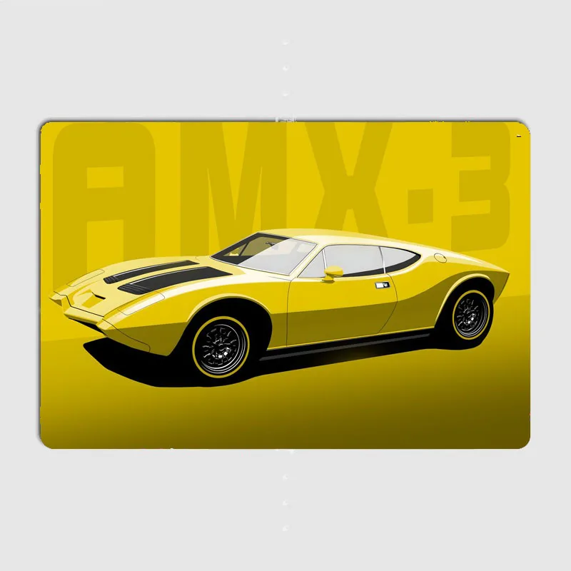 Classic Yellow Corvette AMC AMX 3 Sports Car Metal Sign Poster Garage Room Decor Automobile Club Tin Vintage Home Decor