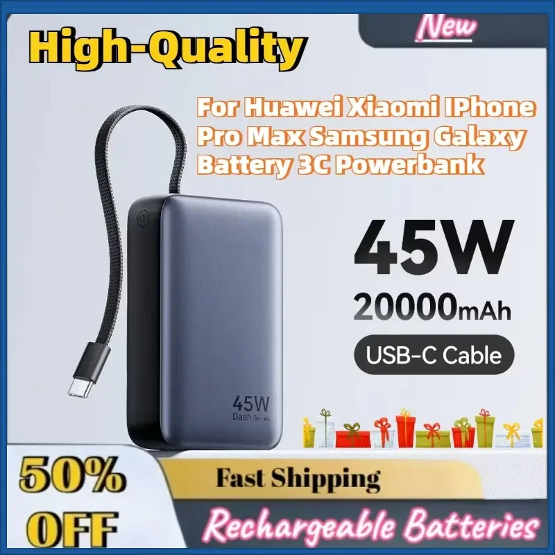 New 45W 20000mAh Power Bank Fast Charging Portable Charger for Huawei Xiaomi IPhone Pro Max Samsung Galaxy Battery 3C