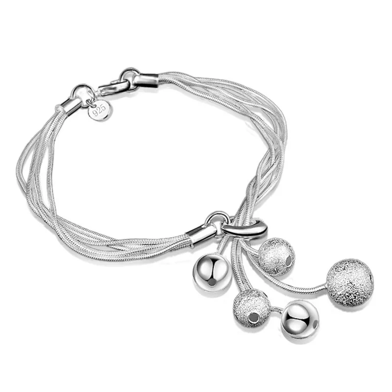 925 فضة 8MM حبة سوار سلسلة للنساء مجوهرات الزفاف