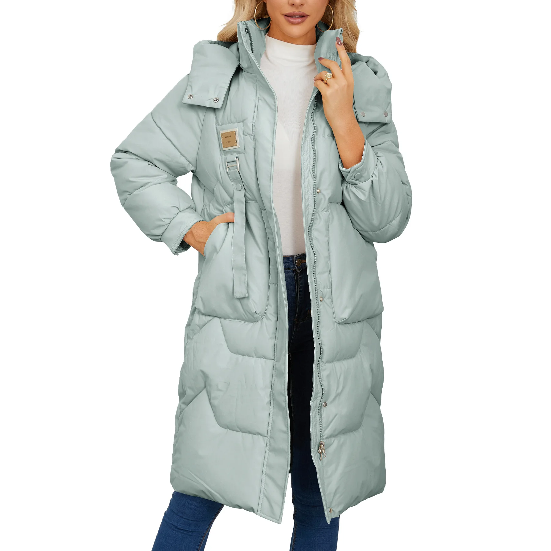 الخريف عادية فضفاضة سميكة الدافئة ملابس خارجية معطف جاكيتات أنيقة Y2k الخريف الشتاء سترة المرأة معاطف طويلة معطف مقنع #2