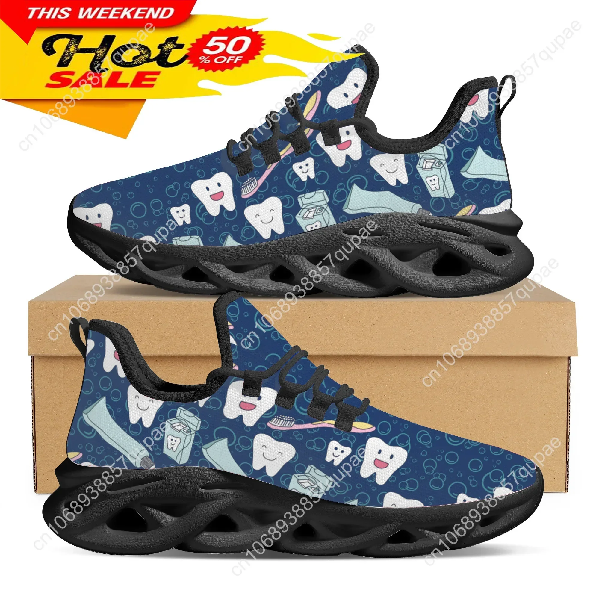 Cartoon Tooth Dentist Breathable Ladies Flats Sneakers Shoes Mens Sports Shoes Fashion High Quality DIY Sneaker Custom Made Shoe