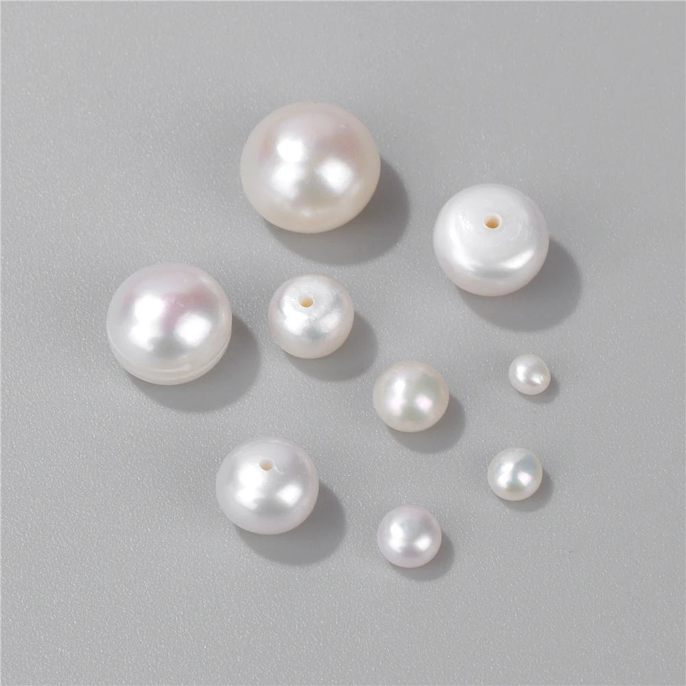 10PCS Natural White Freshwater Bread Pearl Beads Button Half Drilled Hole Pearl Semi-Finished Accessori For Diy Jewelry Earrings