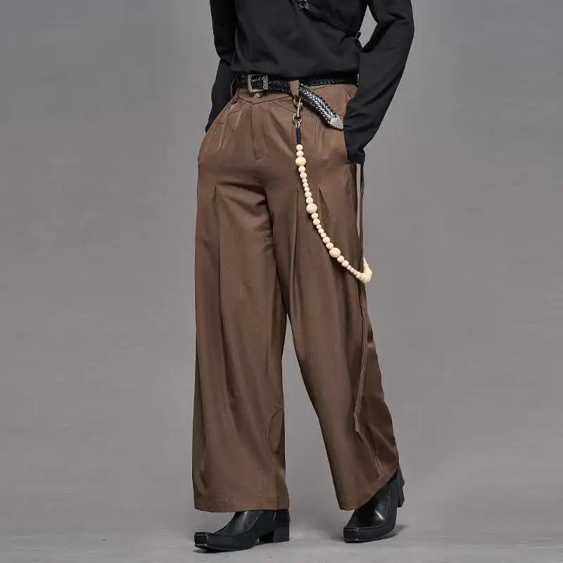 Hksh primavera nova maré masculina yamamoto estilo japonês casual perna larga tornozelo comprimento terno calças moda nicho plissado em linha reta hk5923