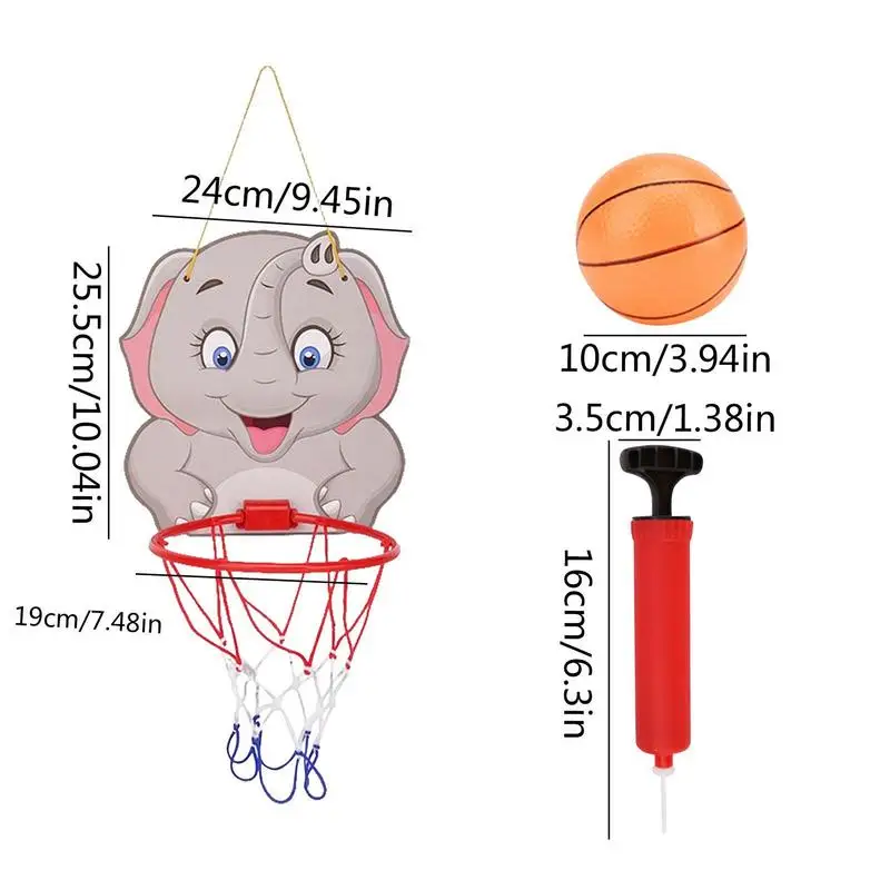 Kit de aro de baloncesto para niños, soporte de baloncesto de animales creativos de dibujos animados, movimiento interior al aire libre, capacidad de desarrollo, juego de juguetes deportivos