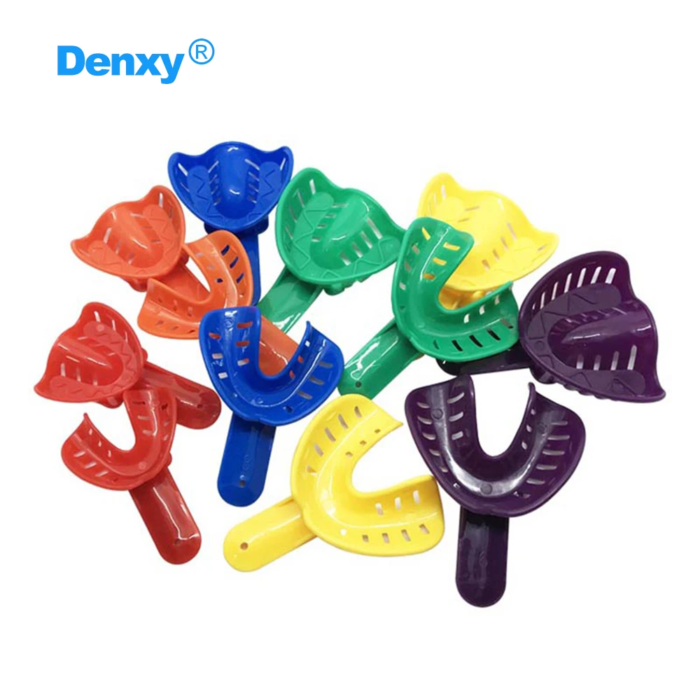 DENXY 12 Stück/Beutel Dental Einweg-Abdrucklöffel Bunte Kunststoffmaterialien Zahnhalter Zahnprothesenmodell Zahnarztwerkzeuge – Detail 2