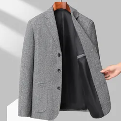 4-A68  2023 New Wool Men's Suit Top High-end Business Casual Jacket Winter Thickened-fit Plaid Suit