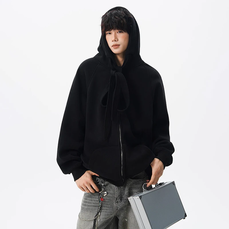 LUZHEN الشريط تزيين بلون فضفاض الشارع الشهير هوديس البلوز الرجال 2025 الخريف موضة كم طويل البلوز جديد JY4132