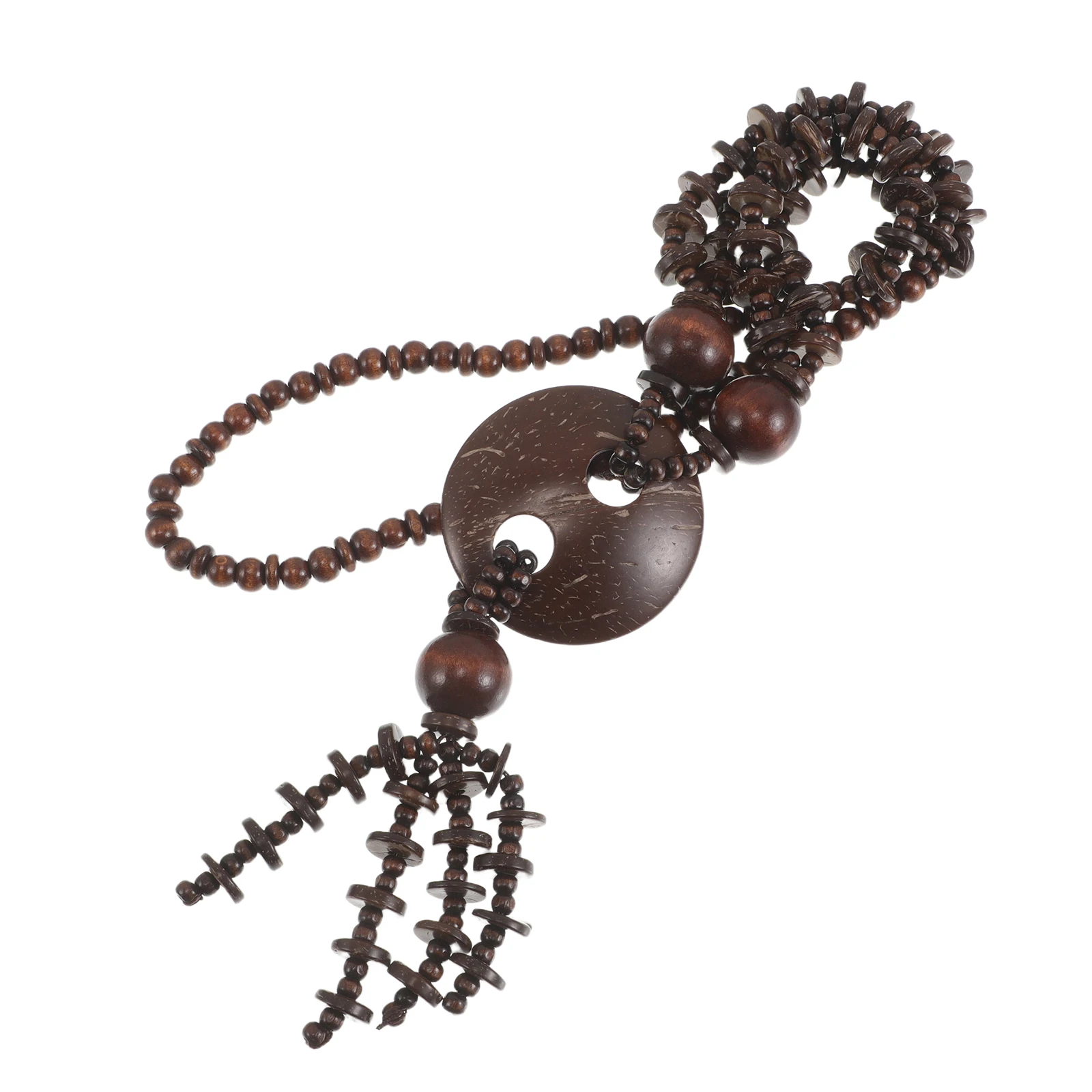 

Vintage Tassel Necklace Boho European Style Beaded Beach Choker Wood Jewelry for Women