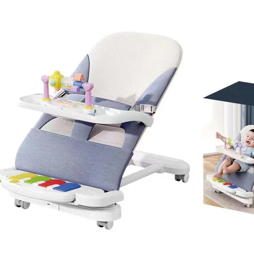 3-in-1 Foldable Portable Baby Bassinet Baby Rocking Chair  Multifunction Baby Bouncer Chair with Kick Piano