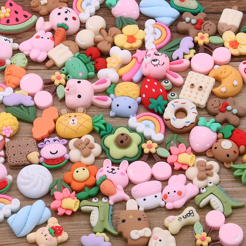 10Pcs Mix Color Style Size Fruit Animals Flowers Rainbow 3D Cartoon Sieve Resin Flat Bottom DIY Scrapbook Handicraft Accessories