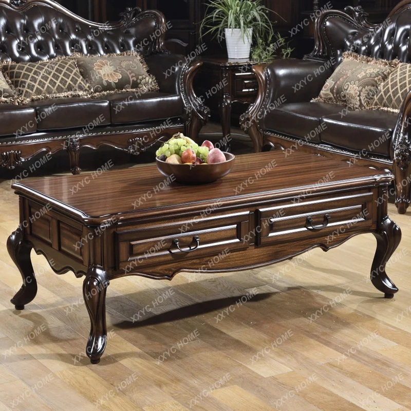 XXAll solid wood small apartment furniture rural  classical living room rectangular black walnut coffee table
