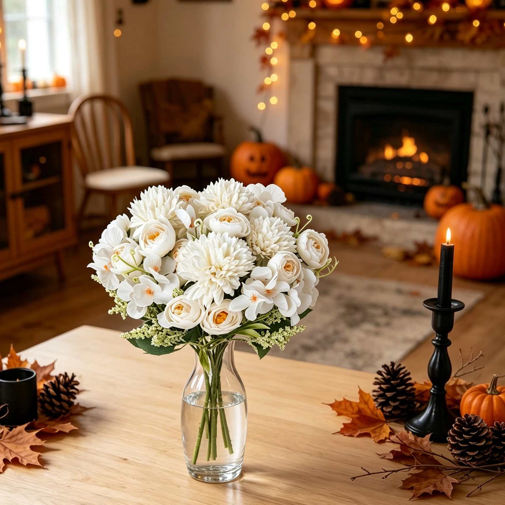 3 Stück Seiden-Kunstblumen Hortensie Teerose für Außen- und Innenräume, Vase, Hochzeit, Brautstrauß, Halloween, Herbstdekoration, DIY-Geschenke – Detail 2