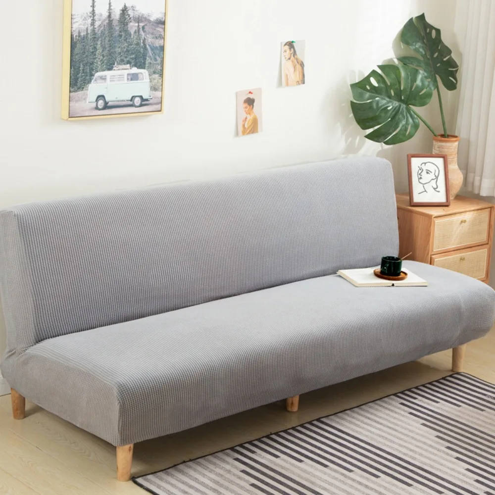 Universal Elastic Armless Sofa Slipcover Removable Non-slip Futon Sofa Cover Solid Color Thickened Bench Cover Living Room