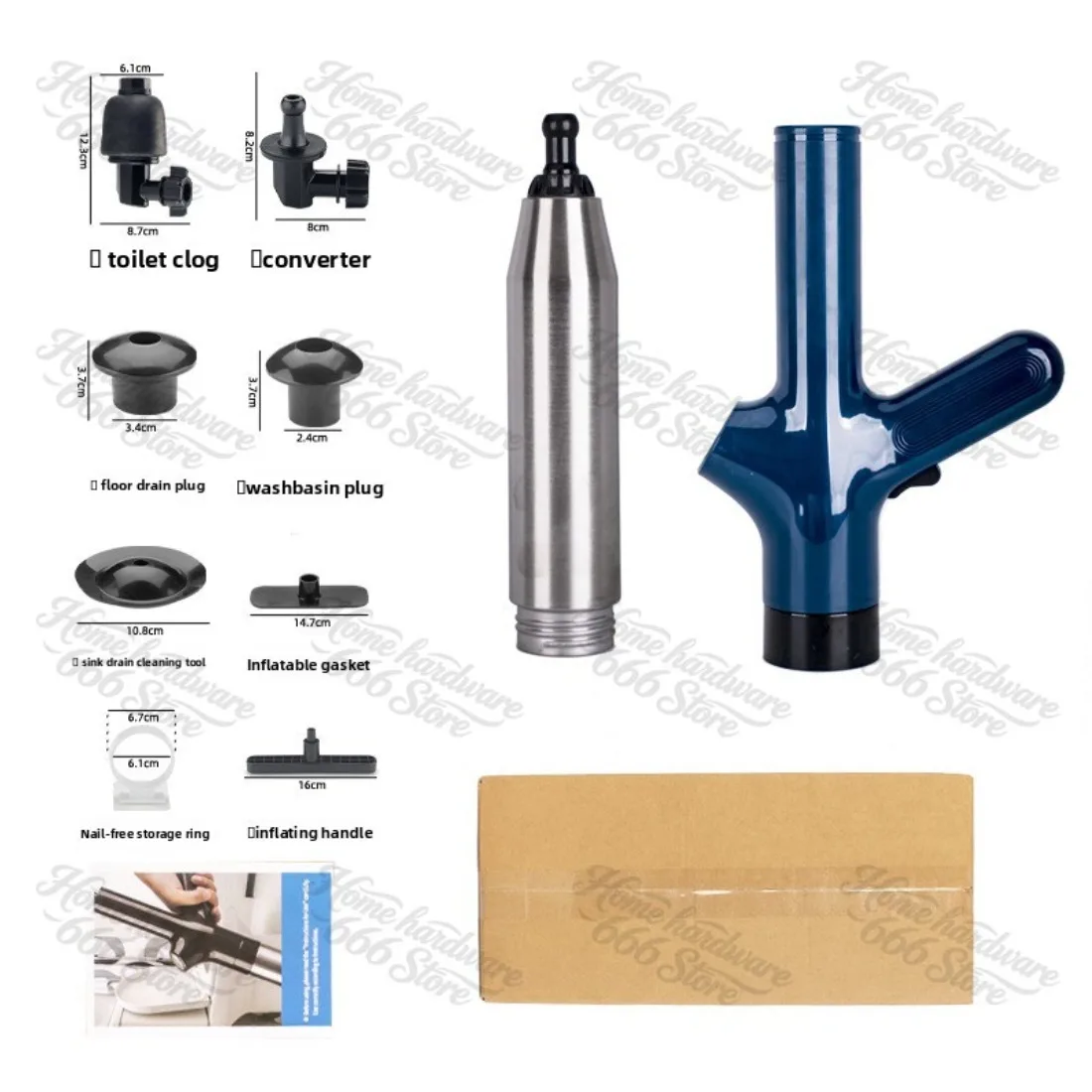 High Pressure Air Drain Blaster Bathroom Sink Sewer Drain Clog Remover Tools Stainless Steel Toilet Plunger Pipeline Unclogger