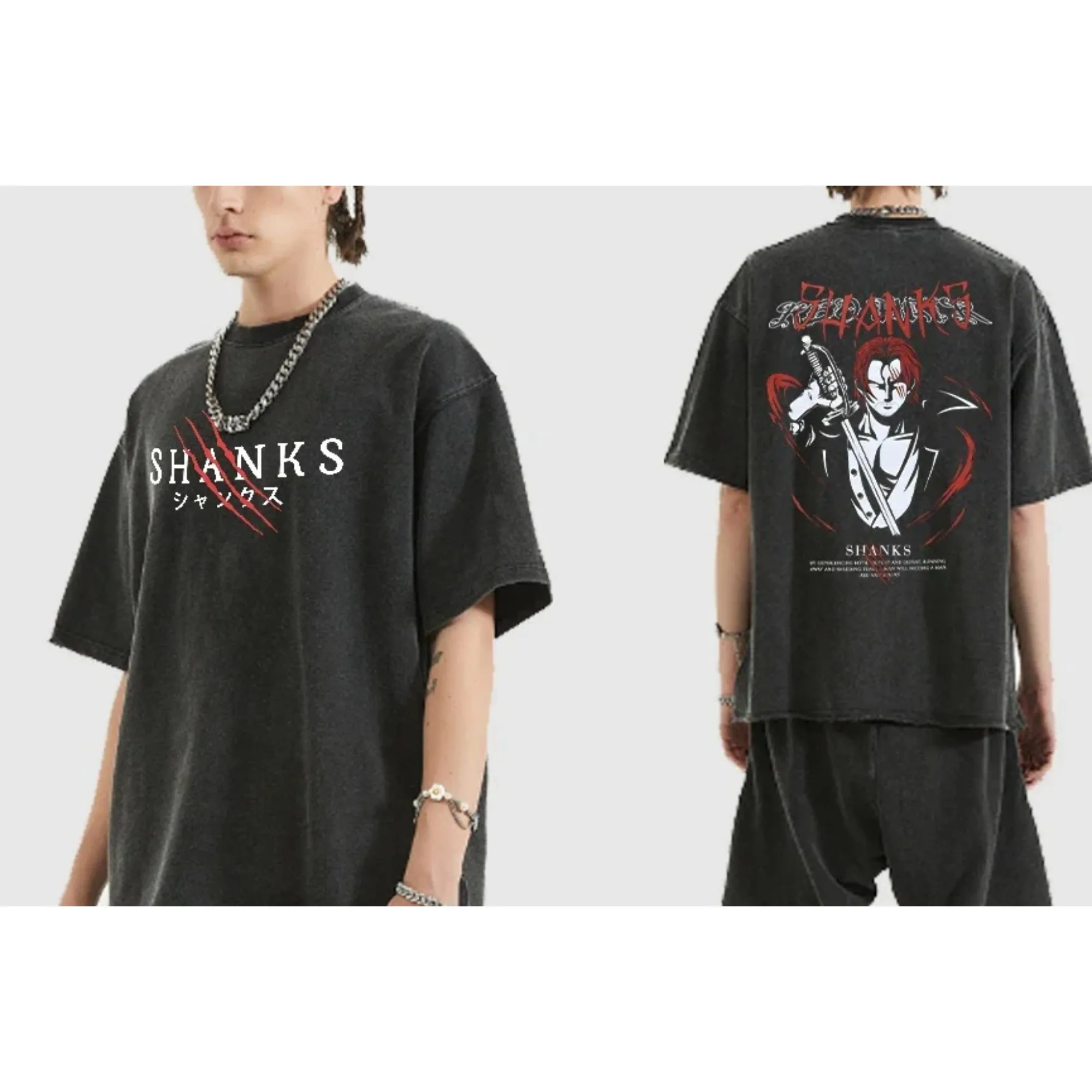 جديد شانكس خمر غسلها القطن تي شيرت الرجال النساء التي شيرت ملابس الصيف قصيرة الأكمام المتضخم تيز الشارع الشهير Unseix #1