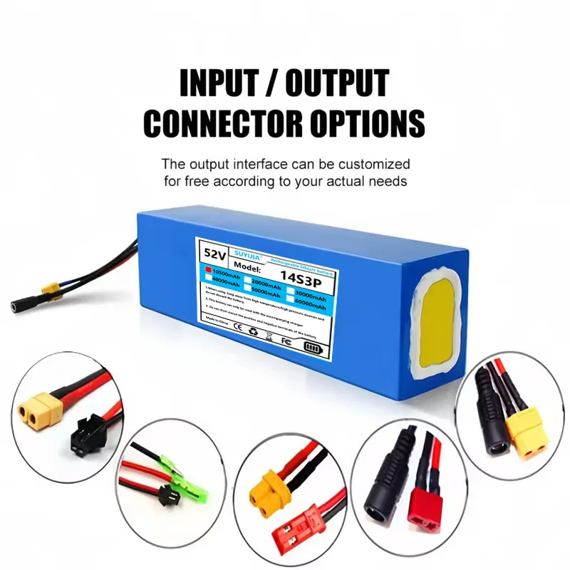 Electric Scooter Lithium Battery 14S3P 52V 10.5Ah 18650 Battery Built-in BMS for 0-1000W Electric Motorcycle Scooter Battery