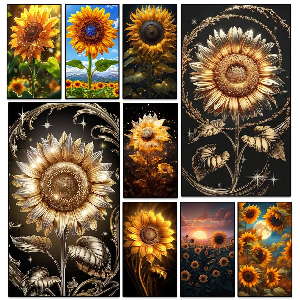 

Diamond Painting Stitch DIY, Giant Sunflower, Sparkle Diamond Art, 5D, Square, Round Rhinestone, Mosaic, Home Wall Decor, Gift