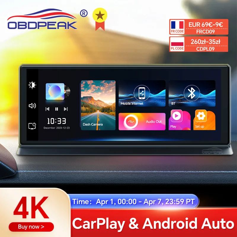 K2 Pro מצלמת דרך 11.3" — 4K DVR עם CarPlay/Android Auto, חיבור WiFi 5G ו‑GPS