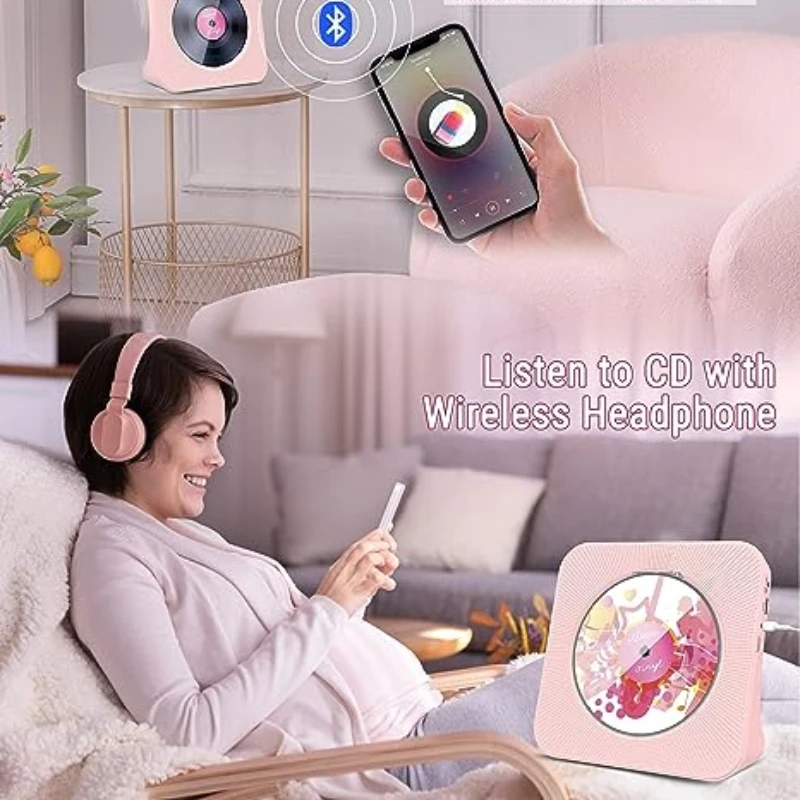 Qoosea CD Player Portable with Bluetooth 5.0, HiFi Sound Speaker, CD Music Player with Remote Control, Dust Cover, FM Radio