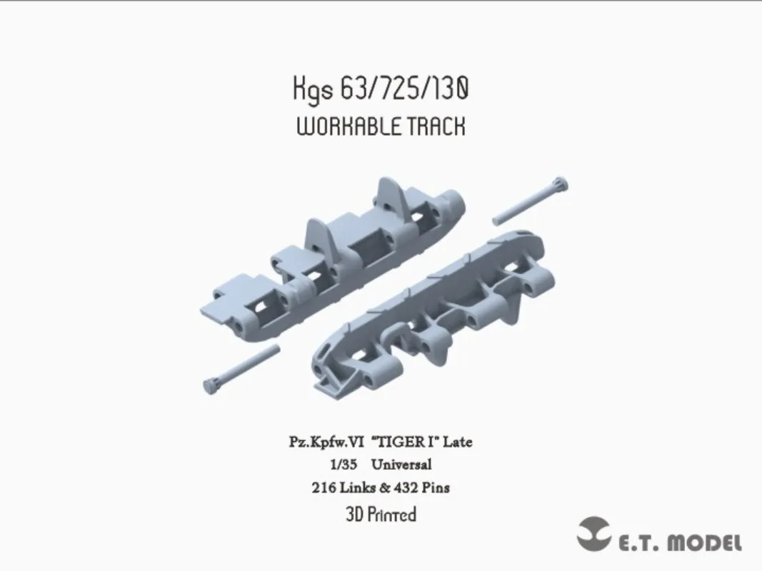 1/35 German Tiger I Late Kgs 63/725/130 Workable Track 3D Print Set E.T. Model