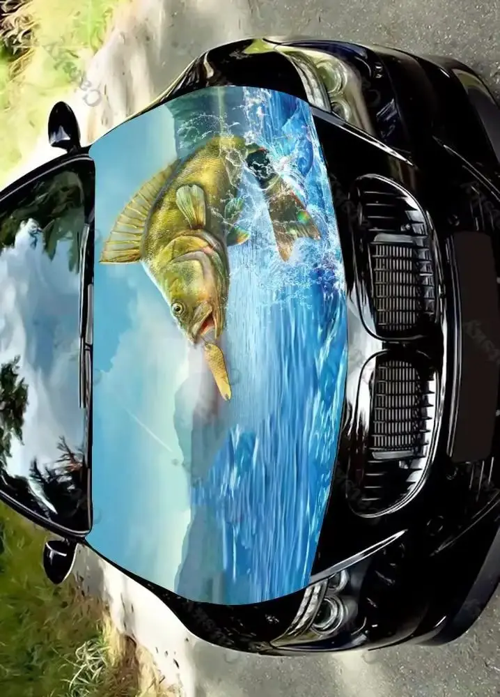 

Seabass Fishing Bass Car Hood Decal Vehicle Decals Vinyl Sticker Auto SUV Wrap Stickers Truck Graphic Cars Bonnet Vinyls