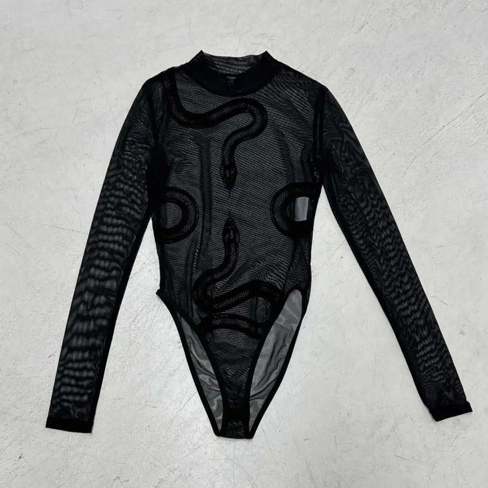 Snake Long Sleeve Lace Jumpsuit Seamless High Waist Underwear for Women Long Sleeve Transparent Mesh Thin Shapewear Gifts