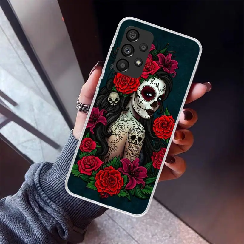 Catrina Beautiful Rose Girl Skull Phone Case for Samsung Galaxy A15 A25 A35 A55 A14 A24 A34 A54 A13 A23 A33 A53 A12 A22 A32 A52