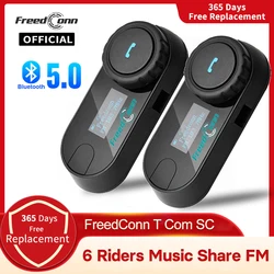 FreedConn TCom SC Interfono per casco moto Auricolare Bluetooth 6 vie Interfono per moto wireless Schermo LCD per motore Auricolare FM