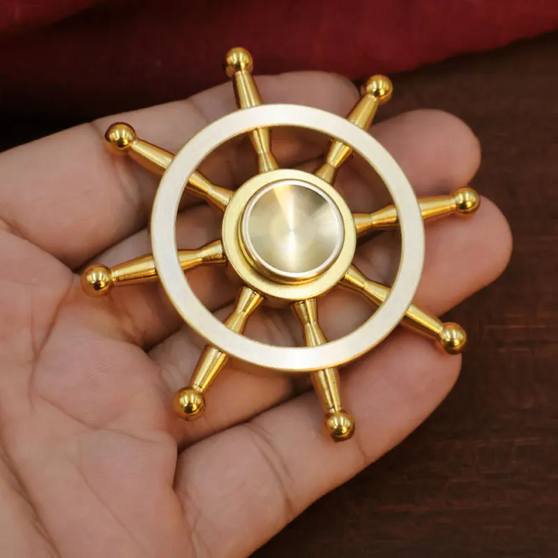 Brass Fidget Spinner Gourd-Shaped Ship'S Rudder Toy Desktop Ornament Adult Stress Relief Rotating Handheld Craft