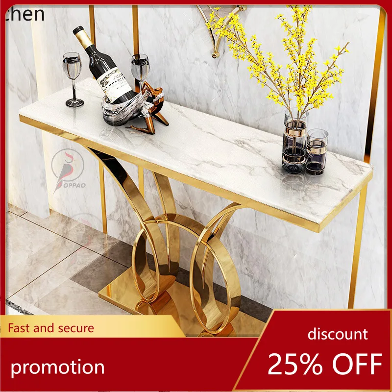 YFY Entryway  Table Luxury Style  Cabinet Wall-Mounted Sideboard Rock Slab  Corridor Stainless Steel  Table End View Table