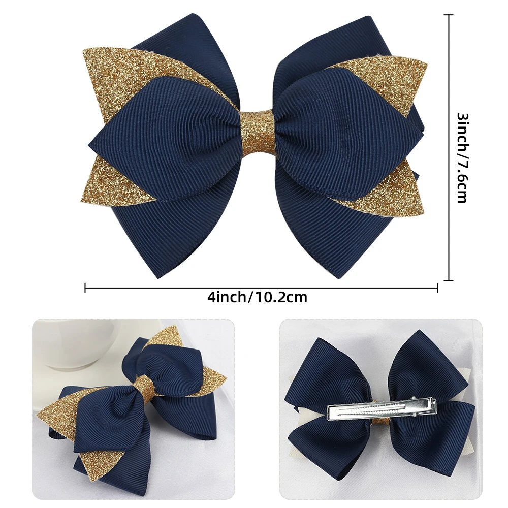 4inch 1/2Pcs Glitter Bow Hair Clips For Girls Boutique Hairgrips Solid Grosgrain Ribbon Hairpins Kids Hair Accessories Headdress