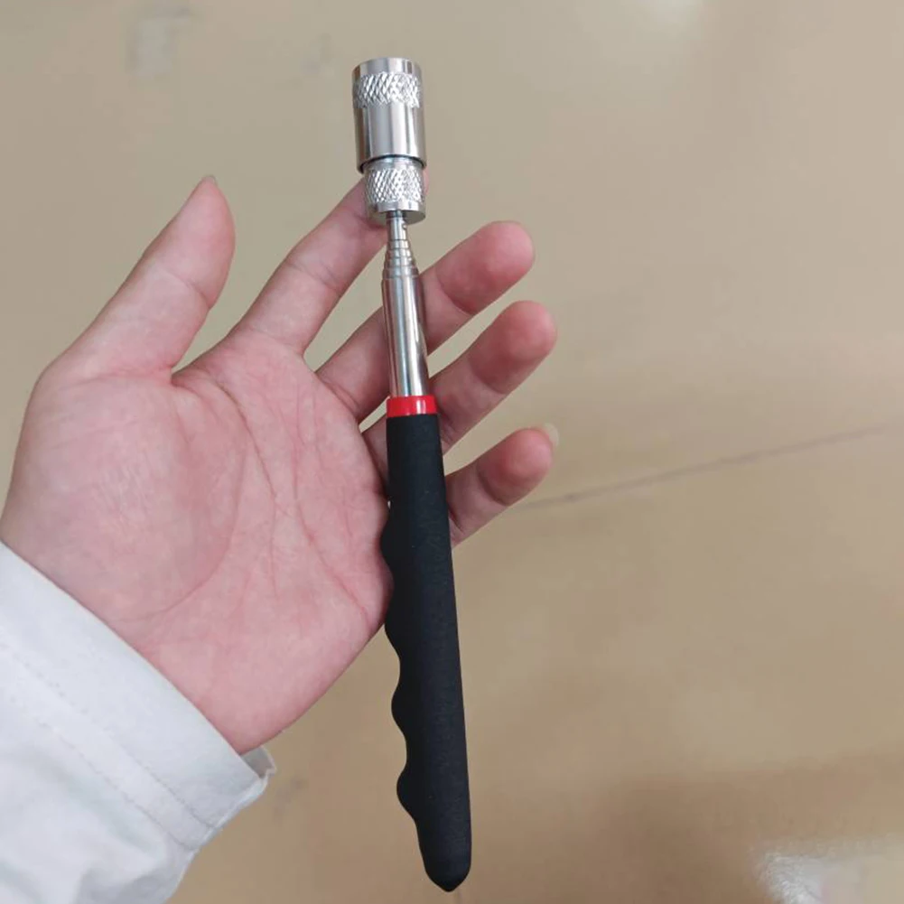 Herramienta de recogida magnética ajustable telescópica, pluma larga, varilla magnética telescópica con luz LED, 1 unidad
