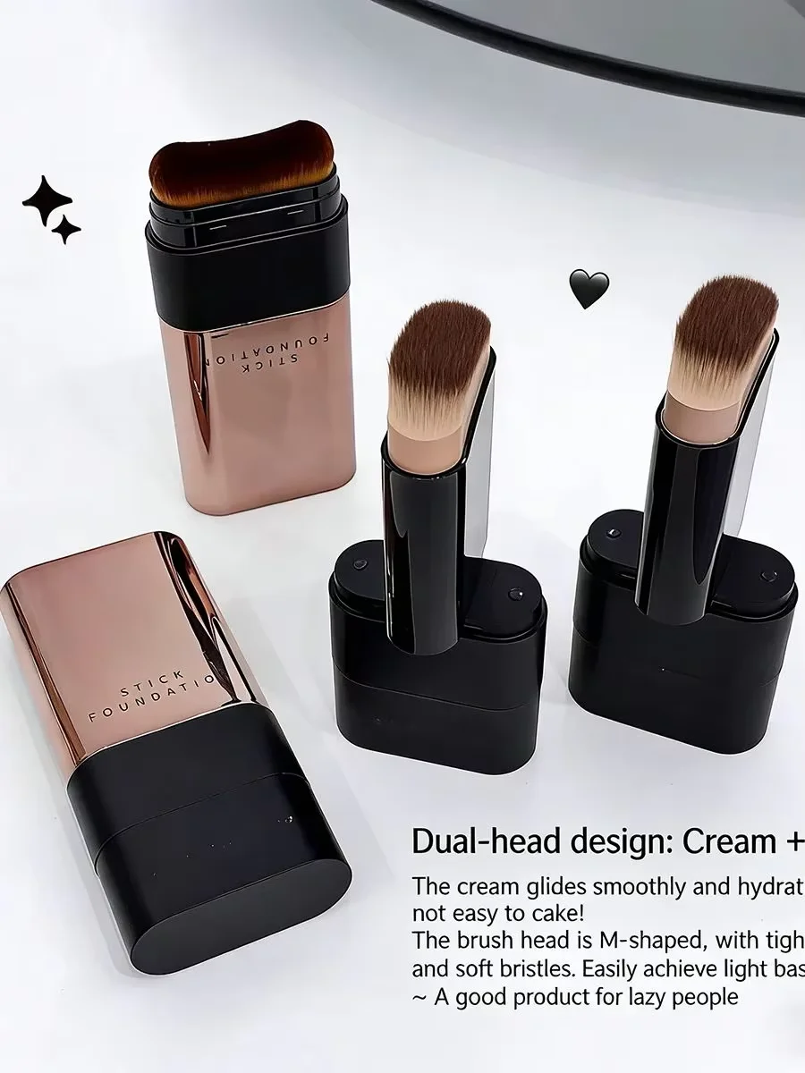 Eraser Double Head Foundation Stick with Brush (Velvet Moisturizing Light Concealer Liquid Foundation Make-up, Long-Lasting Flaw