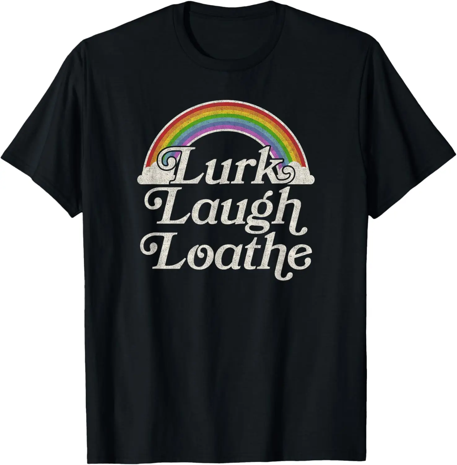

Забавная готическая футболка с пародией Rainbow Lurk Laugh Loathe