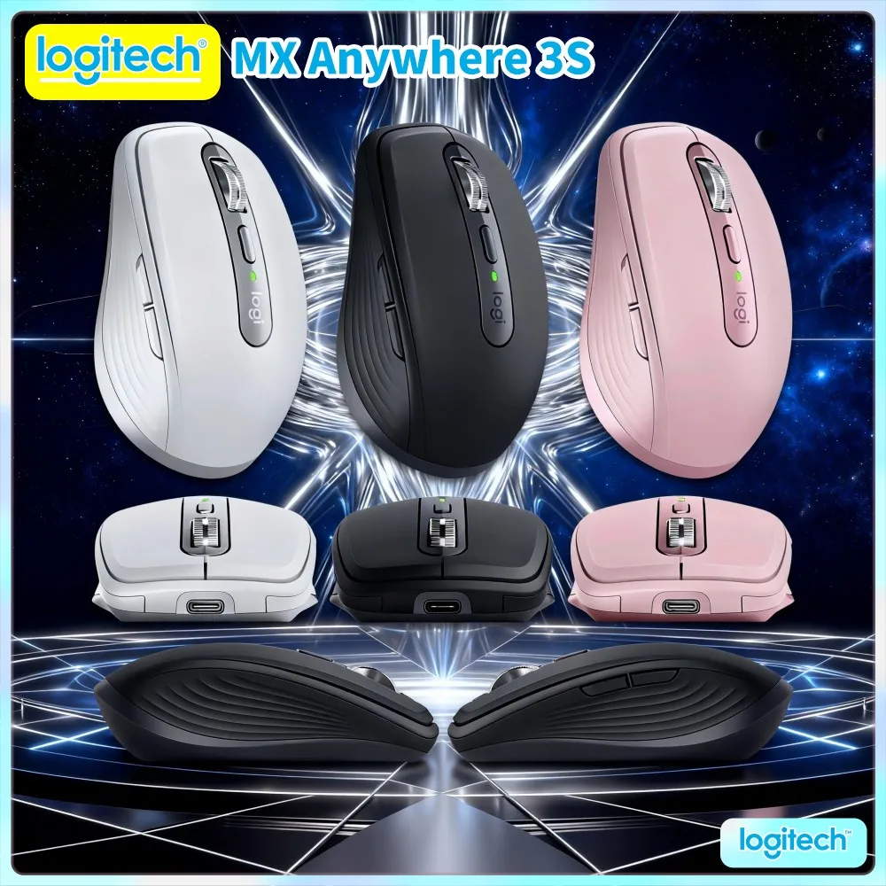 Ergonomic Logitech MX Anywhere 3S Wireless Mouse - 8K DPI, Magspeed Wheel, Anti-Slip Grip, Ideal For Travel & Home Office