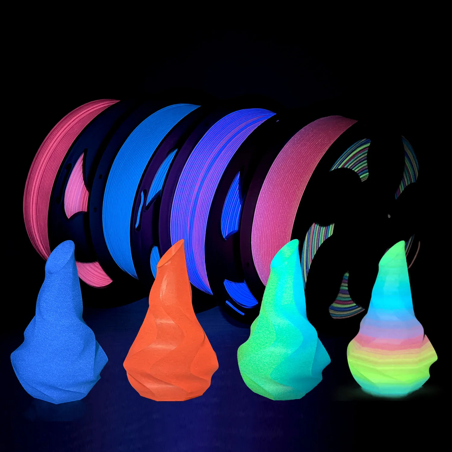 

Glow in the Dark Rainbow PLA 3D Printer Filament 1.75mm 1KG Luminous Shiny PLA Material Multicolor Bright Finish Easy Smooth