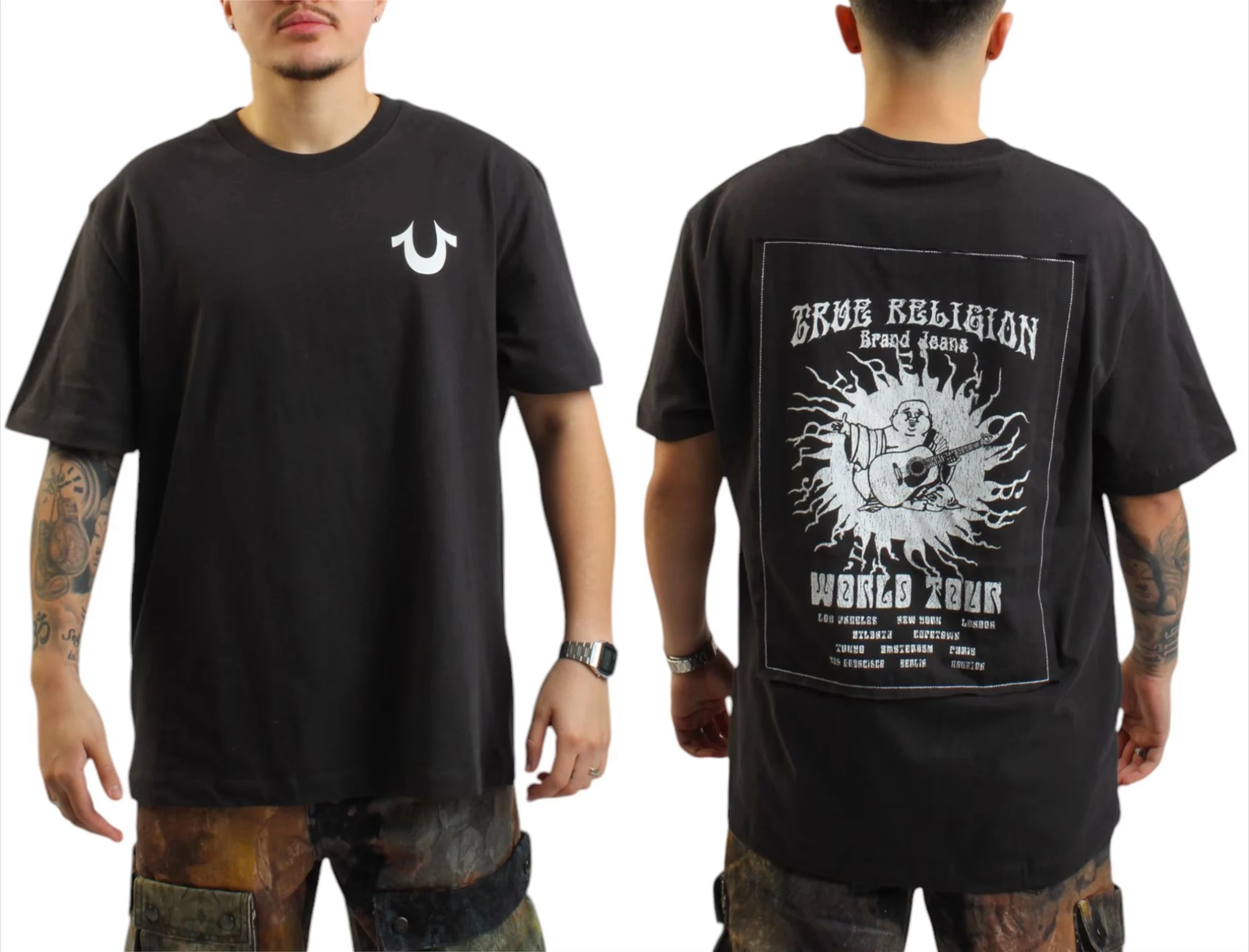 

Футболка TRUE RELIGION с аппликацией Blazing Tour, черная 108675-PHNT --- Высококачественная роскошь для мужчин и женщин, топ Y2k