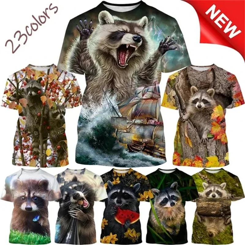 New Hot Selling Cute Raccoon 3D T-shirt Fashion Funny Animal Print Casual T-shirt Unisex Round Neck Hip-hop Harajuku Tops Tees