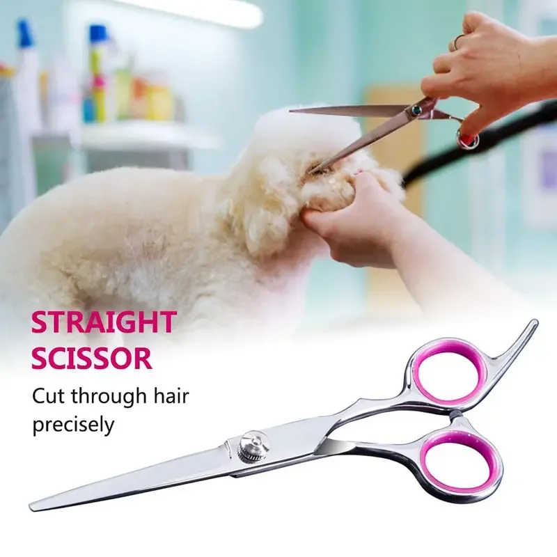 

Grooming Scissors for Dogs Cats 6 Inch Flat Cut Safety Round Tips Curved Blade Scissor Sharp Hairdressing Pet Cough Scissors