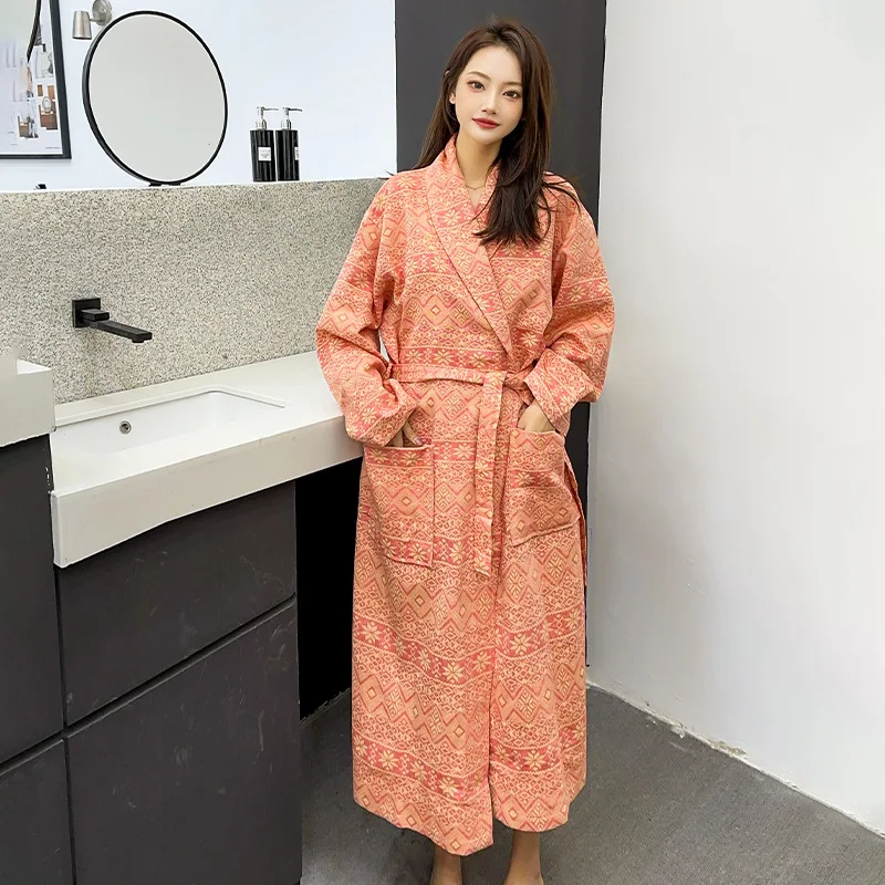 

Pure Cotton Wedding Dresses High Quality Autumn Winter Robe For Women Vintage Printed Sleepwear Bathrobe Loose Shower Pijamas