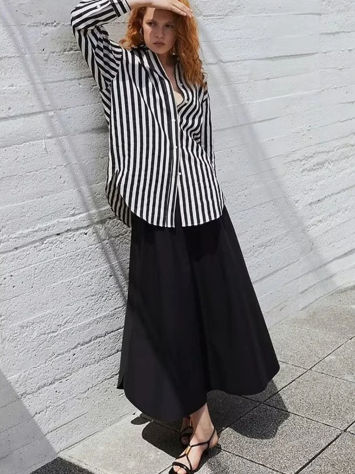 

Loose Casual Striped Long Sve Cotton Linen irt New Arrival Autumn 2023 Women's Faion OL Sle Lazy irt by MD